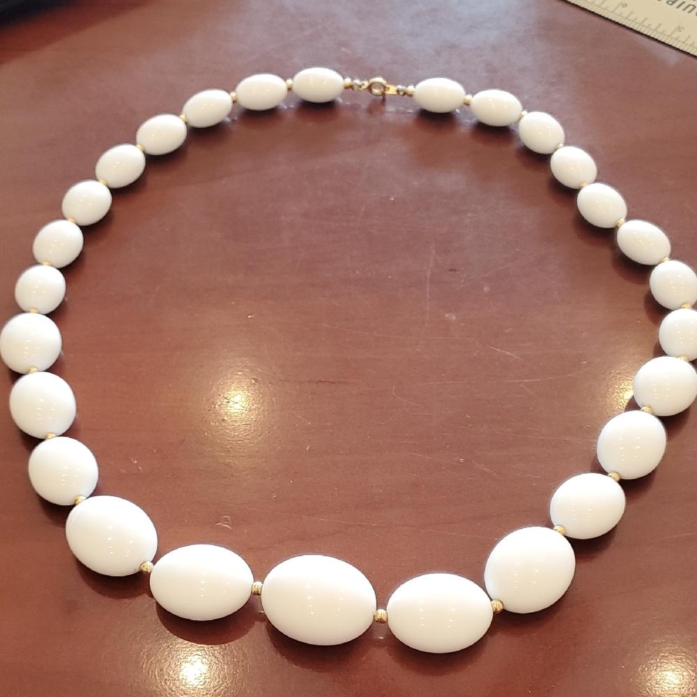White Plastic Bead Necklace #3268